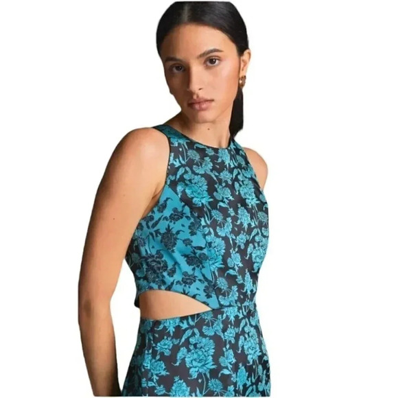NWT Anthropologie Hutch Blue/Black Floral Jacquard Cut-Out Mini Dress Size: 10 - Picture 1 of 8